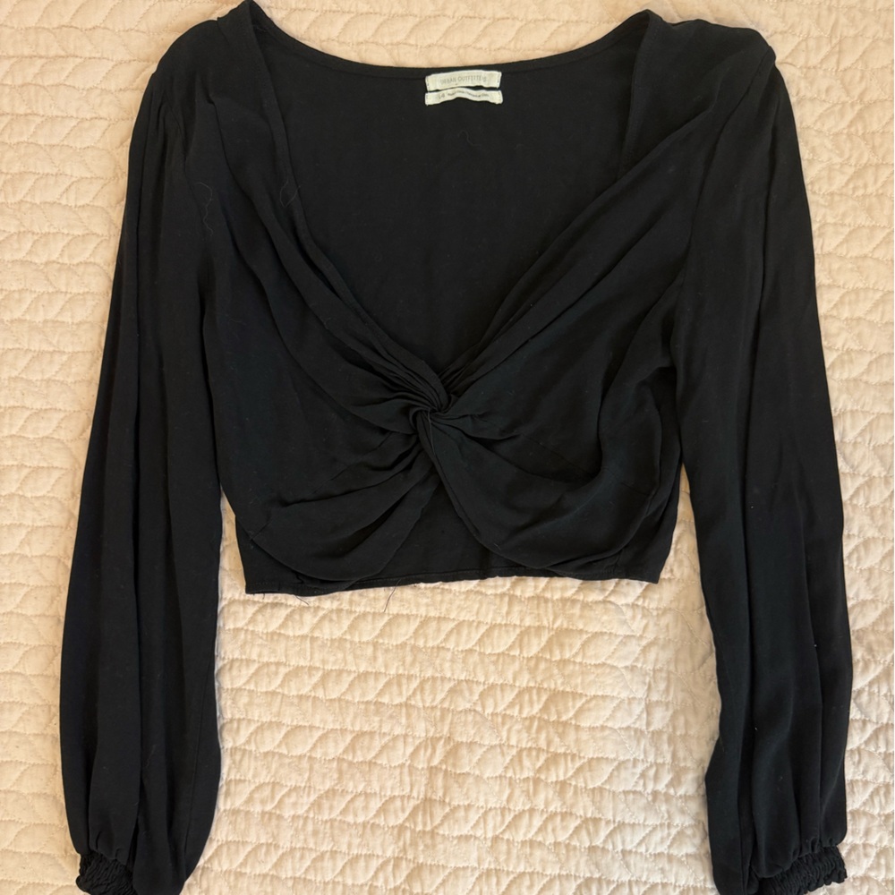 Urban Outfitters Black Twist-Front Long Sleeve Crop Top